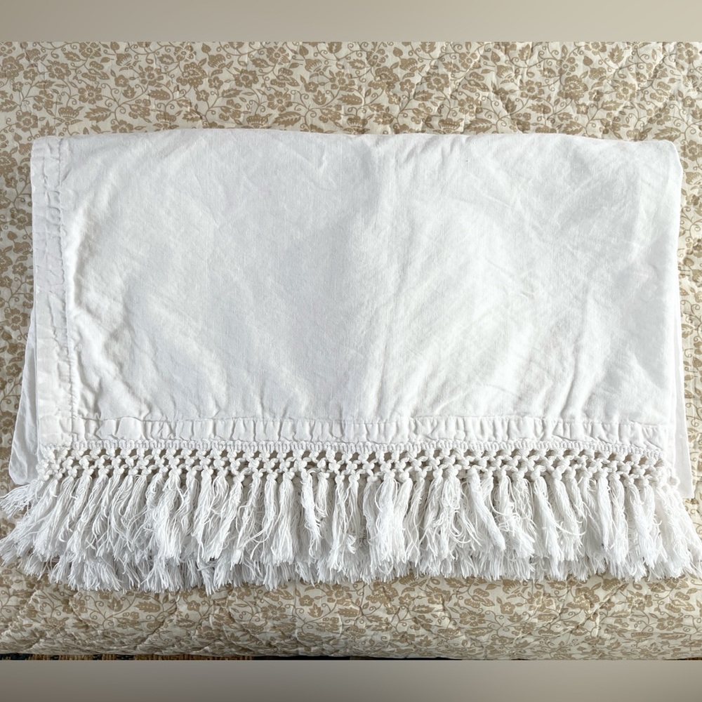 Serena & Lily Macramé Crib Skirt White Linen Cotton Blend